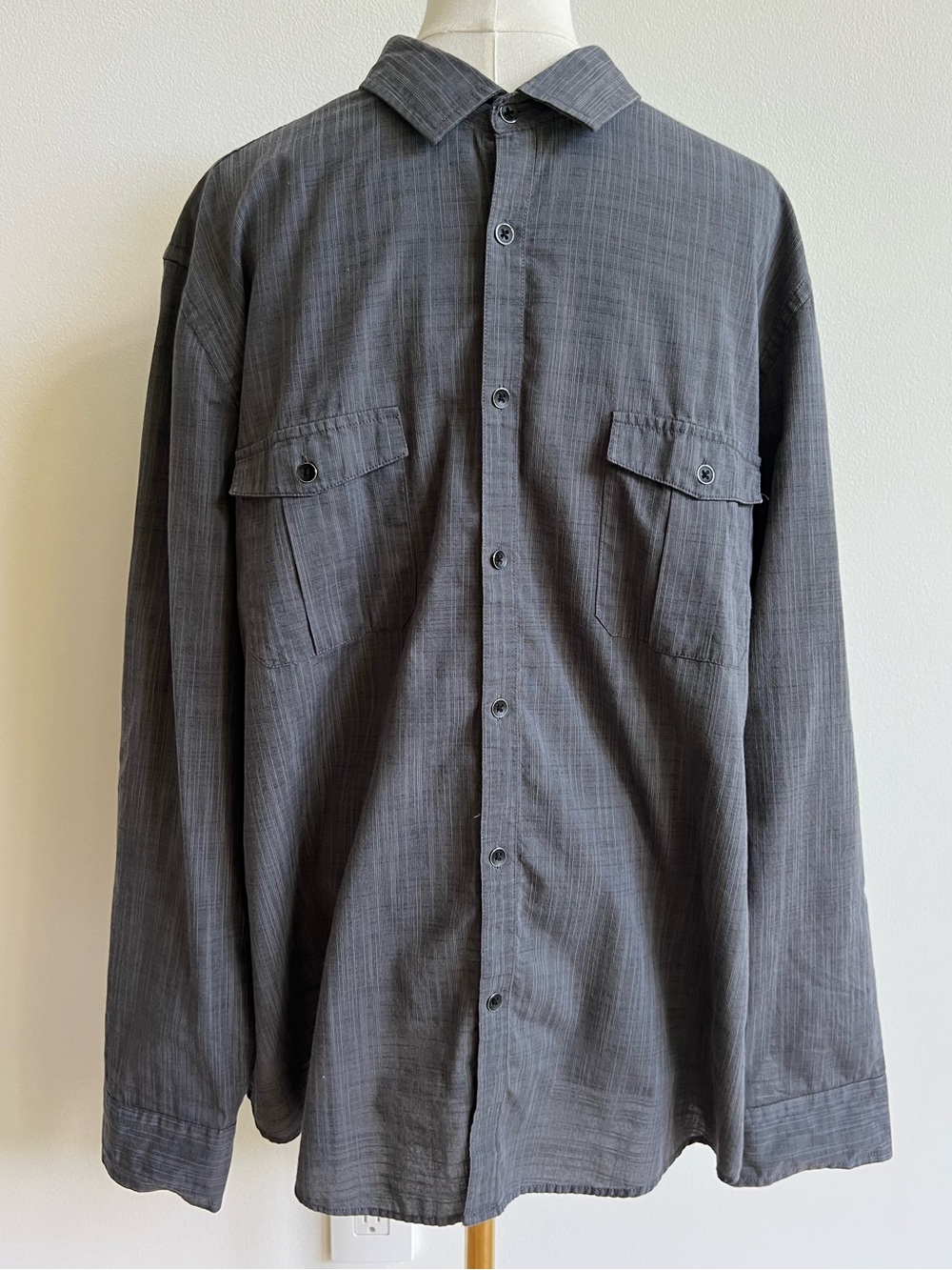 Men’s Charcoal Gray Roll Tab Button Down Utility Shirt Cotton Blend Sz XL Alfani